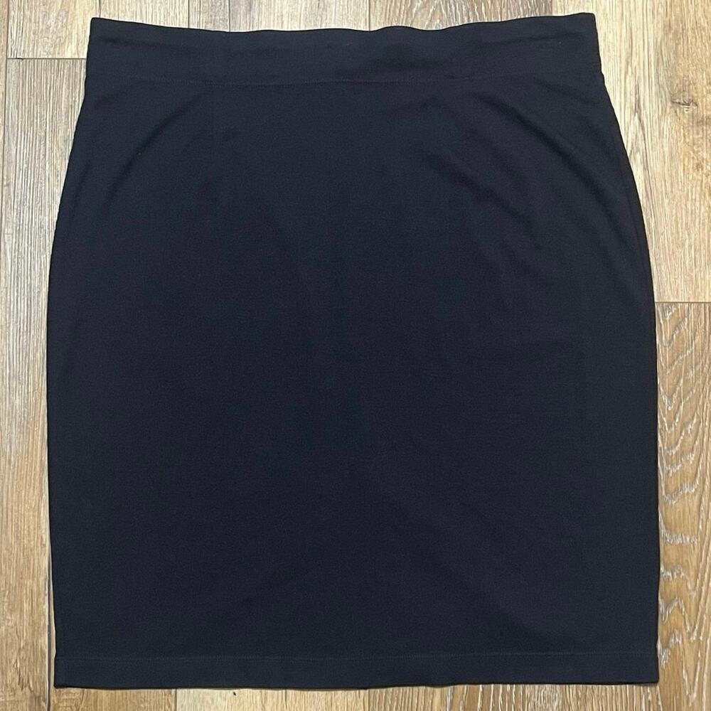 Eileen Fisher Viscose Stretch Ponte Pencil Skirt Black PL Minimalist Luxury EUC